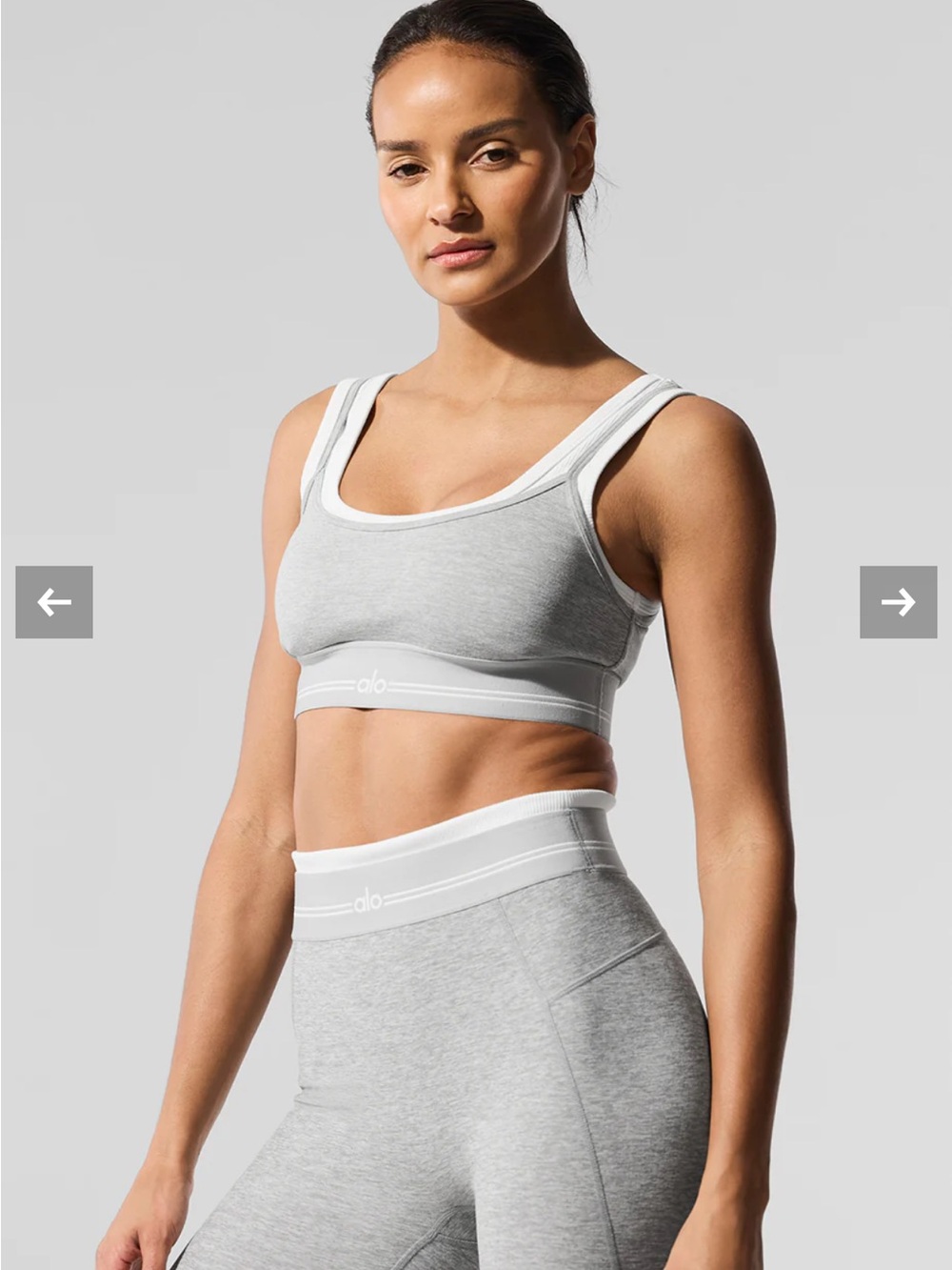 ALO high waist 7/8 better together legging and bra set. Light Grey.